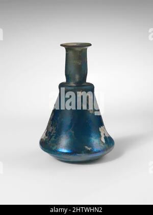 Art inspired by Glass perfume bottle, Early Imperial, 1st century A.D., Roman, Glass; blown, H. 2 3/4 in. (7 cm); width 1 5/16 in. (3.3 cm); diameter of rim 3/4 in. (1.9 cm), Glass, Translucent blue. Thin, everted rim; cylindrical neck, with tooled indent around base; narrow, Classic works modernized by Artotop with a splash of modernity. Shapes, color and value, eye-catching visual impact on art. Emotions through freedom of artworks in a contemporary way. A timeless message pursuing a wildly creative new direction. Artists turning to the digital medium and creating the Artotop NFT Stock Photo