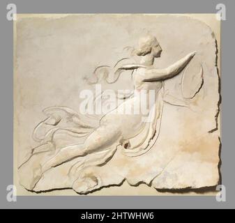 Art inspired by Stucco relief panel, Early Imperial, 2nd half of 1st century A.D., Roman, Stucco, Overall: 21 1/2 x 2 1/2 in. (54.6 x 6.4 cm), Miscellaneous-Stucco, The female figure flying to the right is a maenad . She holds up a tympanum, a large tambourine-like musical instrument, Classic works modernized by Artotop with a splash of modernity. Shapes, color and value, eye-catching visual impact on art. Emotions through freedom of artworks in a contemporary way. A timeless message pursuing a wildly creative new direction. Artists turning to the digital medium and creating the Artotop NFT Stock Photo