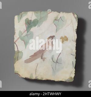 Art inspired by Wall painting fragment, 2nd–3rd century A.D., Roman, Fresco, 12 1/2 x 11 3/8in. (31.8 x 28.9cm), Miscellaneous-Paintings, This charming fragment, depicting a bird surrounded by ivy leaves, is painted with loose, quick brushstrokes unlike the more careful and mannered, Classic works modernized by Artotop with a splash of modernity. Shapes, color and value, eye-catching visual impact on art. Emotions through freedom of artworks in a contemporary way. A timeless message pursuing a wildly creative new direction. Artists turning to the digital medium and creating the Artotop NFT Stock Photo