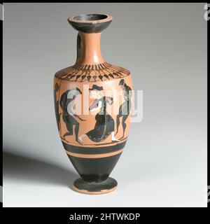 Art inspired by Lekythos, Late Archaic, early 5th century B.C., Greek, Attic, Terracotta; black-figure, 7 5/16in. (18.6cm), Vases, Classic works modernized by Artotop with a splash of modernity. Shapes, color and value, eye-catching visual impact on art. Emotions through freedom of artworks in a contemporary way. A timeless message pursuing a wildly creative new direction. Artists turning to the digital medium and creating the Artotop NFT Stock Photo