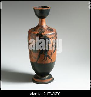 Art inspired by Lekythos, Archaic, late 6th century B.C., Greek, Attic, Terracotta; black-figure, 11 3/4in. (29.8cm), Vases, Classic works modernized by Artotop with a splash of modernity. Shapes, color and value, eye-catching visual impact on art. Emotions through freedom of artworks in a contemporary way. A timeless message pursuing a wildly creative new direction. Artists turning to the digital medium and creating the Artotop NFT Stock Photo