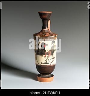 Art inspired by Lekythos, Late Archaic, 1st quarter of 5th century B.C., Greek, Attic, Terracotta; black-figure, Overall: 8 1/8in. (20.6cm), Vases, Classic works modernized by Artotop with a splash of modernity. Shapes, color and value, eye-catching visual impact on art. Emotions through freedom of artworks in a contemporary way. A timeless message pursuing a wildly creative new direction. Artists turning to the digital medium and creating the Artotop NFT Stock Photo