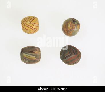 Art inspired by Beads, 4, Roman, Glass, Other: 2 7/8 x 3/4 in. (7.3 x 2 cm), Glass, Classic works modernized by Artotop with a splash of modernity. Shapes, color and value, eye-catching visual impact on art. Emotions through freedom of artworks in a contemporary way. A timeless message pursuing a wildly creative new direction. Artists turning to the digital medium and creating the Artotop NFT Stock Photo