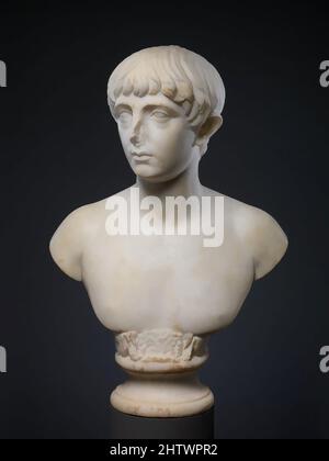 Art inspired by Marble bust of a youth, Mid Imperial, Hadrianic or Antonine, ca. A.D. 140, Roman, Marble, 26 3/8 × 17 5/8 in. (67 × 44.8 cm), Stone Sculpture, The bust may be seen as a funerary portrait. The unusual addition of the lion’s skin, associated with the semi-divine Hercules, Classic works modernized by Artotop with a splash of modernity. Shapes, color and value, eye-catching visual impact on art. Emotions through freedom of artworks in a contemporary way. A timeless message pursuing a wildly creative new direction. Artists turning to the digital medium and creating the Artotop NFT Stock Photo