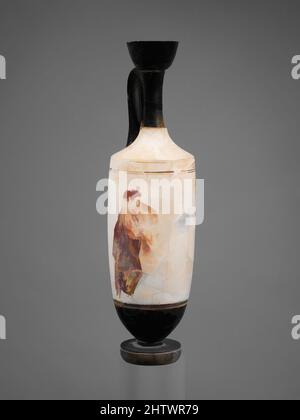 Art inspired by Terracotta lekythos (oil flask), Classical, ca. 420 B.C., Greek, Attic, Terracotta; white-ground, H. 12 3/4 in. (32.4 cm), Vases, Youth and woman at a tomb, Classic works modernized by Artotop with a splash of modernity. Shapes, color and value, eye-catching visual impact on art. Emotions through freedom of artworks in a contemporary way. A timeless message pursuing a wildly creative new direction. Artists turning to the digital medium and creating the Artotop NFT Stock Photo