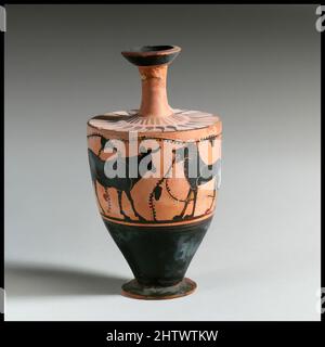Art inspired by Lekythos, Late Archaic, early 5th century B.C., Greek, Attic, Terracotta; black-figure, H. 4 9/16 in. (11.5 cm), Vases, Bull and lion, Classic works modernized by Artotop with a splash of modernity. Shapes, color and value, eye-catching visual impact on art. Emotions through freedom of artworks in a contemporary way. A timeless message pursuing a wildly creative new direction. Artists turning to the digital medium and creating the Artotop NFT Stock Photo