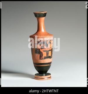 Art inspired by Lekythos, Late Archaic, 1st quarter of 5th century B.C., Greek, Attic, Terracotta; black-figure, H. 6 1/8 in. (15.6 cm), Vases, Oeidpus (?), sphinx and two men, Classic works modernized by Artotop with a splash of modernity. Shapes, color and value, eye-catching visual impact on art. Emotions through freedom of artworks in a contemporary way. A timeless message pursuing a wildly creative new direction. Artists turning to the digital medium and creating the Artotop NFT Stock Photo