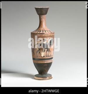 Art inspired by Lekythos, Late Archaic, ca. 500–480 B.C., Greek, Attic, Terracotta; black-figure, H. 16.59 cm., Vases, Classic works modernized by Artotop with a splash of modernity. Shapes, color and value, eye-catching visual impact on art. Emotions through freedom of artworks in a contemporary way. A timeless message pursuing a wildly creative new direction. Artists turning to the digital medium and creating the Artotop NFT Stock Photo