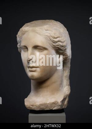 Art inspired by Marble head of a Ptolemaic queen, Hellenistic, ca. 270–250 B.C., Greek, Marble, H. 15 in. (38.1 cm), Stone Sculpture, Acquired in Egypt by George Baldwin, British Consul-General 1785–96. This monumental head gives an impression of sovereign calm and power, even though, Classic works modernized by Artotop with a splash of modernity. Shapes, color and value, eye-catching visual impact on art. Emotions through freedom of artworks in a contemporary way. A timeless message pursuing a wildly creative new direction. Artists turning to the digital medium and creating the Artotop NFT Stock Photo