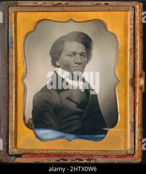 Art inspired by Frederick Douglass, ca. 1855, Daguerreotype, 8.3 × 7 cm (3 1/4 × 2 3/4 in.), Photographs, Unknown (American), Born into slavery, the son of a white man and a black slave woman, Frederick Douglass (1817-1895) escaped his bondage in 1838 and became the most persuasive, Classic works modernized by Artotop with a splash of modernity. Shapes, color and value, eye-catching visual impact on art. Emotions through freedom of artworks in a contemporary way. A timeless message pursuing a wildly creative new direction. Artists turning to the digital medium and creating the Artotop NFT Stock Photo