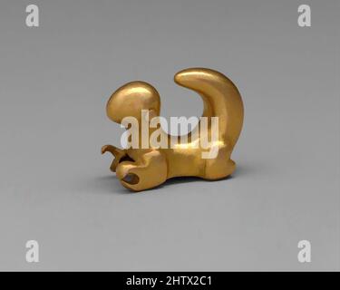 Art inspired by Curly-Tailed Animal Pendant, 4th–5th century, Panama, Panama, Gold, Overall: 1 3/4 x 1 3/4 in. (4.45 x 4.4 cm), Metal-Ornaments, Gold ornaments in Central America date back to the mid-first millennium A.D., and some of these early gold pieces were made in the same, Classic works modernized by Artotop with a splash of modernity. Shapes, color and value, eye-catching visual impact on art. Emotions through freedom of artworks in a contemporary way. A timeless message pursuing a wildly creative new direction. Artists turning to the digital medium and creating the Artotop NFT Stock Photo