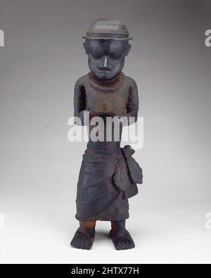 Art inspired by Male Figure: Court Official, 16th–17th century, Nigeria, Court of Benin, Edo peoples, Brass, H. 25 3/4 x W. 7 x D. 5 7/8 in. (65.4 x 17.8 x 14.9 cm), Metal-Sculpture, Scholars have suggested that this figure was placed upon a commemorative altar dedicated to a king, or, Classic works modernized by Artotop with a splash of modernity. Shapes, color and value, eye-catching visual impact on art. Emotions through freedom of artworks in a contemporary way. A timeless message pursuing a wildly creative new direction. Artists turning to the digital medium and creating the Artotop NFT Stock Photo