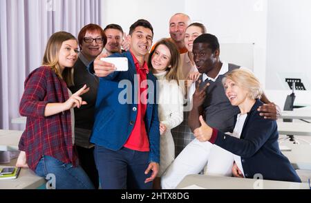 Students doing group selfie Stock Photo