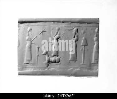 Art inspired by Cylinder seal, Neo-Assyrian, ca. 9th–8th century B.C., Mesopotamia, Assyrian, Stone, 1.54 in. (3.91 cm), Stone-Cylinder Seals, Classic works modernized by Artotop with a splash of modernity. Shapes, color and value, eye-catching visual impact on art. Emotions through freedom of artworks in a contemporary way. A timeless message pursuing a wildly creative new direction. Artists turning to the digital medium and creating the Artotop NFT Stock Photo