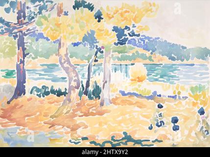 Art inspired by Pines on the Coastline, n.d., watercolor over black chalk, Sheet: 6 13/16 x 9 3/4 in. (17.3 x 24.7cm), Drawings, Henri-Edmond Cross (Henri-Edmond Delacroix) (French, Douai 1856–1910 Saint-Clair, Classic works modernized by Artotop with a splash of modernity. Shapes, color and value, eye-catching visual impact on art. Emotions through freedom of artworks in a contemporary way. A timeless message pursuing a wildly creative new direction. Artists turning to the digital medium and creating the Artotop NFT Stock Photo