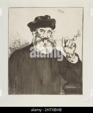 Art inspired by The Smoker (Le Fumeur), 1866–67, Etching on blue laid paper, final state (II), from 1905 Strölin edition, plate: 6 13/16 x 5 13/16in. (17.3 x 14.8cm), Prints, Édouard Manet (French, Paris 1832–1883 Paris, Classic works modernized by Artotop with a splash of modernity. Shapes, color and value, eye-catching visual impact on art. Emotions through freedom of artworks in a contemporary way. A timeless message pursuing a wildly creative new direction. Artists turning to the digital medium and creating the Artotop NFT Stock Photo