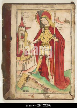 Art inspired by Saint Florian, ca. 1460, Woodcut, hand-colored, 10 x 6-9/16 in.; 11-1/4 x 7-9/16 in., Prints, Casper (Upper German, Regensburg, ca. 1460), This sheet, pasted into the inside of a book cover, is one of nine associated with Casper, a publisher and woodcutter working in, Classic works modernized by Artotop with a splash of modernity. Shapes, color and value, eye-catching visual impact on art. Emotions through freedom of artworks in a contemporary way. A timeless message pursuing a wildly creative new direction. Artists turning to the digital medium and creating the Artotop NFT Stock Photo