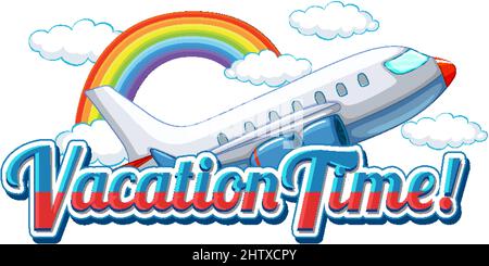 Vacation time text icon with plane on sky on white background illustration Stock Vector
