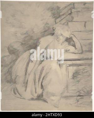 Art inspired by Study of a Seated Woman, 1778–1810, Black and white chalks on off-white laid paper, Sheet: 10 5/8 × 8 15/16 in. (27 × 22.7 cm), Drawings, John Hoppner (British, London 1758–1810 London), After Sir Joshua Reynolds retired in 1789, Hoppner became the leading portraitist, Classic works modernized by Artotop with a splash of modernity. Shapes, color and value, eye-catching visual impact on art. Emotions through freedom of artworks in a contemporary way. A timeless message pursuing a wildly creative new direction. Artists turning to the digital medium and creating the Artotop NFT Stock Photo
