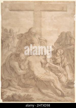 Art inspired by Descent from the Cross, 1615–16, Pen and brown ink, brush and brown wash on buff paper, 12 1/2 x 9 1/4in. (31.8 x 23.5cm), Drawings, Pasquale Ottino (Pasqualotto) (Italian, Verona 1578–1630 Verona, Classic works modernized by Artotop with a splash of modernity. Shapes, color and value, eye-catching visual impact on art. Emotions through freedom of artworks in a contemporary way. A timeless message pursuing a wildly creative new direction. Artists turning to the digital medium and creating the Artotop NFT Stock Photo