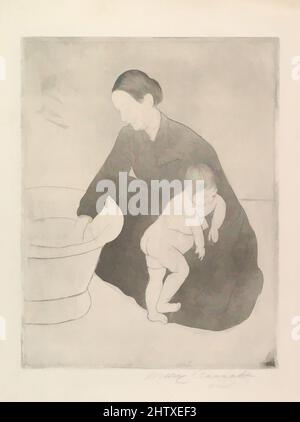 Art inspired by The Bath, 1890–91, Drypoint, soft-ground etching and aquatint, printed in black ink from one plate; fifth state of seventeen (Mathews & Shapiro), plate: 12 9/16 x 9 3/4 in. (31.9 x 24.8 cm), Prints, Mary Cassatt (American, Pittsburgh, Pennsylvania 1844–1926 Le Mesnil-, Classic works modernized by Artotop with a splash of modernity. Shapes, color and value, eye-catching visual impact on art. Emotions through freedom of artworks in a contemporary way. A timeless message pursuing a wildly creative new direction. Artists turning to the digital medium and creating the Artotop NFT Stock Photo