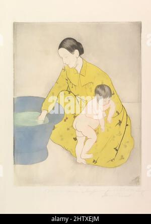 Art inspired by The Bath, 1890–91, Drypoint, soft-ground etching and aquatint, printed in color from two plates; seventeenth state of seventeen (Mathews & Shapiro), image: 11 5/8 x 9 3/4 in. (29.5 x 24.8 cm), Prints, Mary Cassatt (American, Pittsburgh, Pennsylvania 1844–1926 Le Mesnil-, Classic works modernized by Artotop with a splash of modernity. Shapes, color and value, eye-catching visual impact on art. Emotions through freedom of artworks in a contemporary way. A timeless message pursuing a wildly creative new direction. Artists turning to the digital medium and creating the Artotop NFT Stock Photo