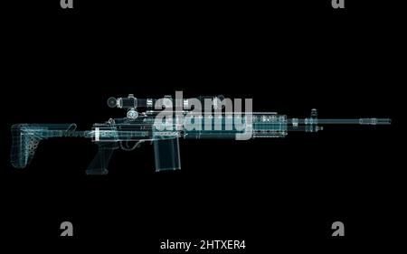 Submachine Gun Hologram. Weapon and Technology Concept Stock Photo