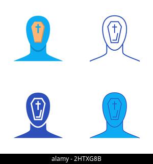 Fear of dying and death icon set in flat and line style. Vector illustration. Stock Vector