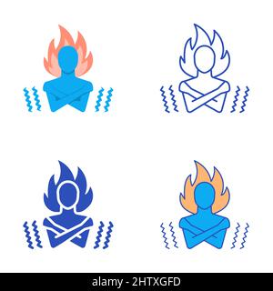 Chills or heat sensations icon set in flat and line style. Vector illustration. Stock Vector
