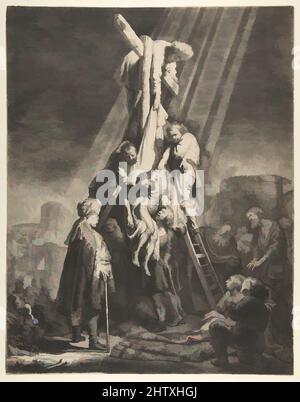 Art inspired by Descent from the Cross, 1633, Etching and burin, sheet: 20 9/16 x 15 1/16 in. (52.2 x 38.3 cm), Prints, Rembrandt (Rembrandt van Rijn) (Dutch, Leiden 1606–1669 Amsterdam, Classic works modernized by Artotop with a splash of modernity. Shapes, color and value, eye-catching visual impact on art. Emotions through freedom of artworks in a contemporary way. A timeless message pursuing a wildly creative new direction. Artists turning to the digital medium and creating the Artotop NFT Stock Photo