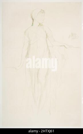 Art inspired by Study, 1879, Lithograph with scraping on a prepared half-tint ground; only state (Chicago), Image: 10 1/4 × 6 1/2 in. (26 × 16.5 cm), Prints, James McNeill Whistler (American, Lowell, Massachusetts 1834–1903 London, Classic works modernized by Artotop with a splash of modernity. Shapes, color and value, eye-catching visual impact on art. Emotions through freedom of artworks in a contemporary way. A timeless message pursuing a wildly creative new direction. Artists turning to the digital medium and creating the Artotop NFT
