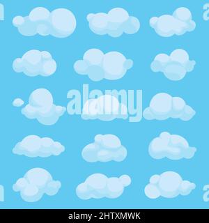 Collection of abstract, hand drawn, flat style colored with basic shading clouds. Stock Vector