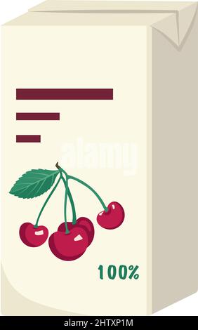 Pack of cherry juice or drink. Sweet delicious food and beverage. Vector flat illustration Stock Vector