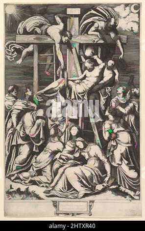 Art inspired by The Descent from the Cross, Engraving, sheet: 15 3/8 x 9 13/16 in. (39 x 25 cm), Prints, Master of the Die (Italian, active Rome, ca. 1530–60), After Antonio Circignano or Circignani (Italian, 1560–1620, Classic works modernized by Artotop with a splash of modernity. Shapes, color and value, eye-catching visual impact on art. Emotions through freedom of artworks in a contemporary way. A timeless message pursuing a wildly creative new direction. Artists turning to the digital medium and creating the Artotop NFT Stock Photo