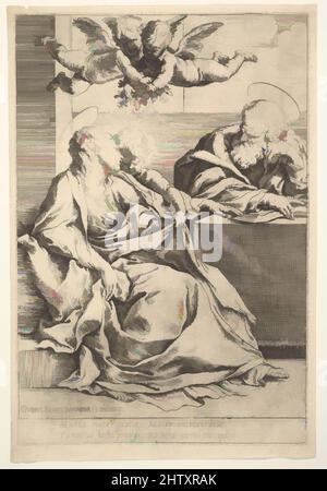 Art inspired by The Holy Family with Two Angels, etching, plate: 8 11/16 x 5 7/8 in. (22 x 15 cm), Prints, Guido Reni (Italian, Bologna 1575–1642 Bologna, Classic works modernized by Artotop with a splash of modernity. Shapes, color and value, eye-catching visual impact on art. Emotions through freedom of artworks in a contemporary way. A timeless message pursuing a wildly creative new direction. Artists turning to the digital medium and creating the Artotop NFT Stock Photo