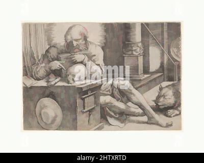 Art inspired by St. Jerome, 1521, Engraving, plate: 3 15/16 x 5 13/16 in. (10 x 14.7 cm), Prints, Lucas van Leyden (Netherlandish, Leiden ca. 1494–1533 Leiden, Classic works modernized by Artotop with a splash of modernity. Shapes, color and value, eye-catching visual impact on art. Emotions through freedom of artworks in a contemporary way. A timeless message pursuing a wildly creative new direction. Artists turning to the digital medium and creating the Artotop NFT Stock Photo