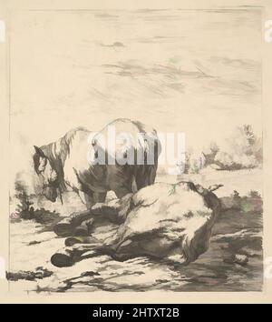 Art inspired by The Two Horses, 17th century, Etching, sheet: 6 3/4 x 6 1/4 in. (17.2 x 15.9 cm), Prints, Karel Dujardin (Dutch, Amsterdam 1622–1678 Venice, Classic works modernized by Artotop with a splash of modernity. Shapes, color and value, eye-catching visual impact on art. Emotions through freedom of artworks in a contemporary way. A timeless message pursuing a wildly creative new direction. Artists turning to the digital medium and creating the Artotop NFT Stock Photo