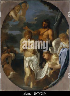 Art inspired by The Baptism of Christ, ca. 1650, Oil on canvas, Overall 59 3/4 x 46 1/2 in. (151.8 x 118.1 cm); painted surface (oval) 59 1/8 x 45 1/2 in. (150.2 x 115.6 cm), Paintings, Sébastien Bourdon (French, Montpellier 1616–1671 Paris), A follower of Poussin, Bourdon was one of, Classic works modernized by Artotop with a splash of modernity. Shapes, color and value, eye-catching visual impact on art. Emotions through freedom of artworks in a contemporary way. A timeless message pursuing a wildly creative new direction. Artists turning to the digital medium and creating the Artotop NFT Stock Photo