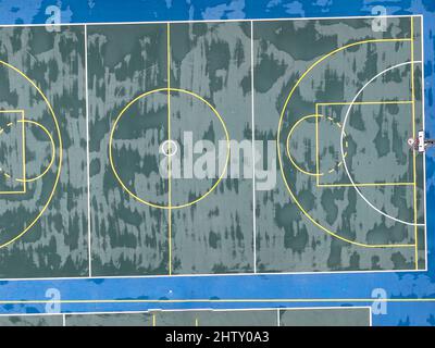 Aerial view of basketball court shot from directly above Stock Photo