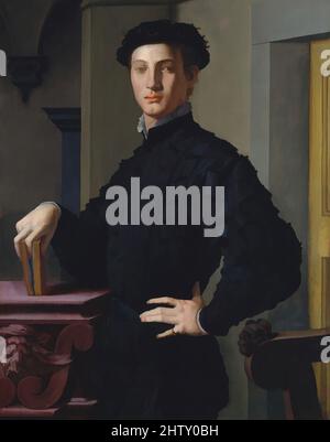 Art inspired by Portrait of a Young Man, 1530s, Oil on wood, 37 5/8 x 29 1/2 in. (95.6 x 74.9 cm), Paintings, Bronzino (Agnolo di Cosimo di Mariano) (Italian, Monticelli 1503–1572 Florence), This portrait—among Bronzino's most arresting—was painted in the 1530s. The sitter is not known, Classic works modernized by Artotop with a splash of modernity. Shapes, color and value, eye-catching visual impact on art. Emotions through freedom of artworks in a contemporary way. A timeless message pursuing a wildly creative new direction. Artists turning to the digital medium and creating the Artotop NFT Stock Photo