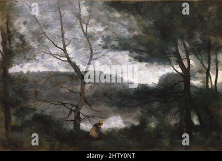 Art inspired by Ville-d'Avray, 1870, Oil on canvas, 21 5/8 x 31 1/2 in. (54.9 x 80 cm), Paintings, Camille Corot (French, Paris 1796–1875 Paris), Corot often painted views of the large pond on the property he had inherited from his parents at Ville-d'Avray. In repeating the scene, he, Classic works modernized by Artotop with a splash of modernity. Shapes, color and value, eye-catching visual impact on art. Emotions through freedom of artworks in a contemporary way. A timeless message pursuing a wildly creative new direction. Artists turning to the digital medium and creating the Artotop NFT Stock Photo