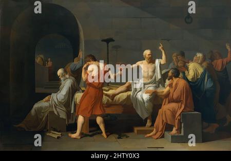 Art inspired by The Death of Socrates, 1787, Oil on canvas, 51 x 77 1/4 in. (129.5 x 196.2 cm), Paintings, Jacques Louis David (French, Paris 1748–1825 Brussels), Accused by the Athenian government of denying the gods and corrupting the young through his teachings, Socrates (469–399 B., Classic works modernized by Artotop with a splash of modernity. Shapes, color and value, eye-catching visual impact on art. Emotions through freedom of artworks in a contemporary way. A timeless message pursuing a wildly creative new direction. Artists turning to the digital medium and creating the Artotop NFT Stock Photo