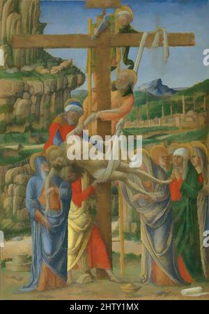 Art inspired by Descent from the Cross, Tempera on parchment, laid down on wood, 6 1/4 x 4 1/2 in. (15.9 x 11.4 cm), Manuscripts and Illuminations, Girolamo da Cremona (Italian, active 1451–83, Classic works modernized by Artotop with a splash of modernity. Shapes, color and value, eye-catching visual impact on art. Emotions through freedom of artworks in a contemporary way. A timeless message pursuing a wildly creative new direction. Artists turning to the digital medium and creating the Artotop NFT Stock Photo