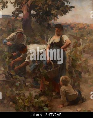 Art inspired by The Grape Harvest, 1884, Oil on canvas, 99 x 82 5/8 in. (251.5 x 209.9 cm), Paintings, Léon-Augustin Lhermitte (French, Mont Saint-Père 1844–1925 Paris), The figures have the healthy, strong beauty of the land on which they live; warm blood runs through their veins and, Classic works modernized by Artotop with a splash of modernity. Shapes, color and value, eye-catching visual impact on art. Emotions through freedom of artworks in a contemporary way. A timeless message pursuing a wildly creative new direction. Artists turning to the digital medium and creating the Artotop NFT Stock Photo