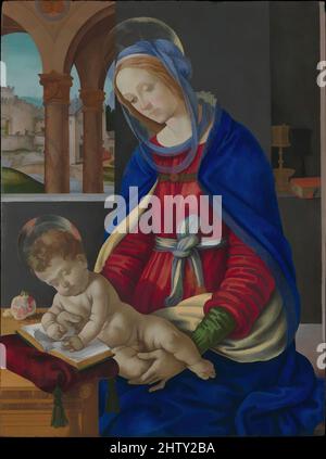 Art inspired by Madonna and Child, ca. 1483–84, Tempera, oil, and gold on wood, 32 x 23 1/2 in. (81.3 x 59.7 cm), Paintings, Filippino Lippi (Italian, Prato ca. 1457–1504 Florence), This exquisite Madonna and Child was painted about 1483–84 for the wealthy Florentine banker Filippo, Classic works modernized by Artotop with a splash of modernity. Shapes, color and value, eye-catching visual impact on art. Emotions through freedom of artworks in a contemporary way. A timeless message pursuing a wildly creative new direction. Artists turning to the digital medium and creating the Artotop NFT Stock Photo