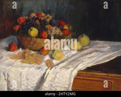 Art inspired by Apples and Grapes, 1879–80, Oil on canvas, 26 5/8 x 35 1/4 in. (67.6 x 89.5 cm), Paintings, Claude Monet (French, Paris 1840–1926 Giverny), This is one of three tabletop still lifes depicting a basket of apples and grapes that Monet painted in 1879–80, when a spell of, Classic works modernized by Artotop with a splash of modernity. Shapes, color and value, eye-catching visual impact on art. Emotions through freedom of artworks in a contemporary way. A timeless message pursuing a wildly creative new direction. Artists turning to the digital medium and creating the Artotop NFT Stock Photo