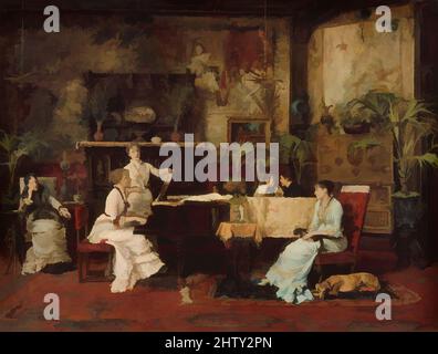 Art inspired by The Music Room, 1878, Oil on wood, 35 x 46 in. (88.9 x 116.8 cm), Paintings, Mihály Munkácsy (Hungarian, Mukachevo (Munkács) 1844–1900 Endenich), In 1874, two years after he settled in Paris, Munkácsy married the titled widow of a French general. The room depicted in, Classic works modernized by Artotop with a splash of modernity. Shapes, color and value, eye-catching visual impact on art. Emotions through freedom of artworks in a contemporary way. A timeless message pursuing a wildly creative new direction. Artists turning to the digital medium and creating the Artotop NFT Stock Photo