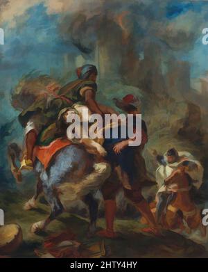 Art inspired by The Abduction of Rebecca, 1846, Oil on canvas, 39 1/2 x 32 1/4 in. (100.3 x 81.9 cm), Paintings, Eugène Delacroix (French, Charenton-Saint-Maurice 1798–1863 Paris), Throughout his career, Delacroix was inspired by the novels of Sir Walter Scott, a favorite author of the, Classic works modernized by Artotop with a splash of modernity. Shapes, color and value, eye-catching visual impact on art. Emotions through freedom of artworks in a contemporary way. A timeless message pursuing a wildly creative new direction. Artists turning to the digital medium and creating the Artotop NFT Stock Photo