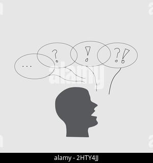 Talk bubbles with punctuation marks and signs and human head Stock Vector