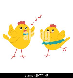 Two cute yellow chicks romantic couple. Vector illustration Stock Vector